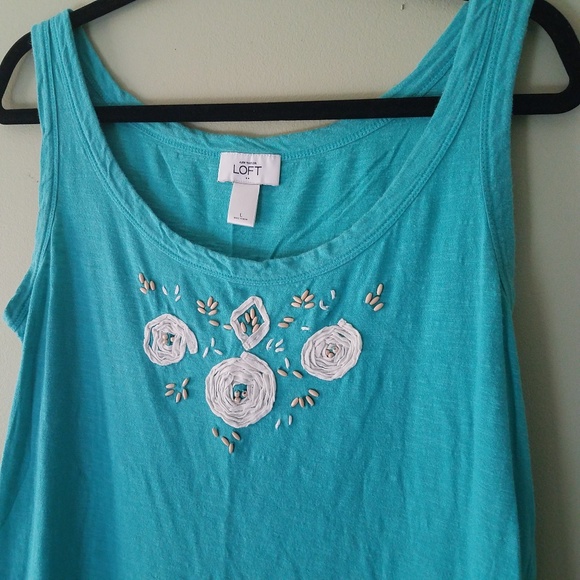 LOFT Tops - LOFT | Turquoise Embellished Tank
